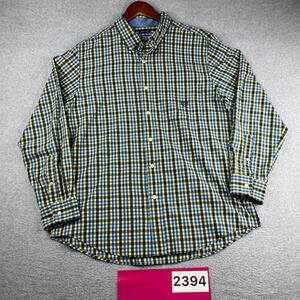 Chaps Easy Care Shirt Blue Yellow Plaid Casual Button Up Long Sleeve Mens Large